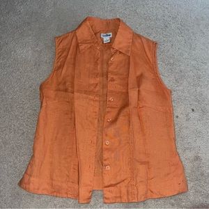 Linen button down sleeveless shirt
